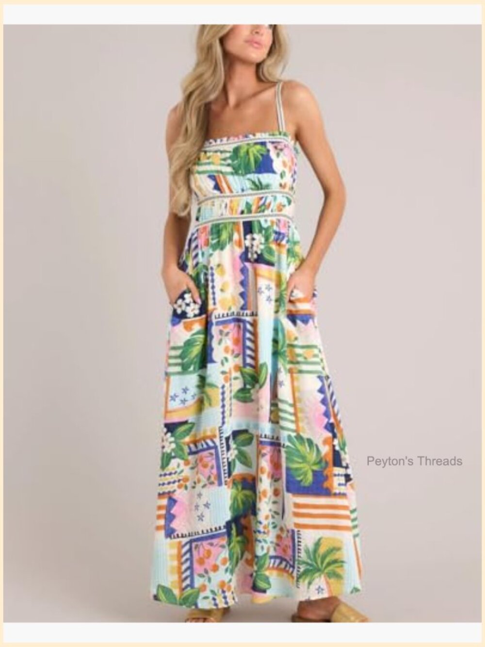 Spaghetti Strap Maxi Dress Sleeveless Ruffle Beach Flowy Long Dress Boho Summer - Picture 4 of 7